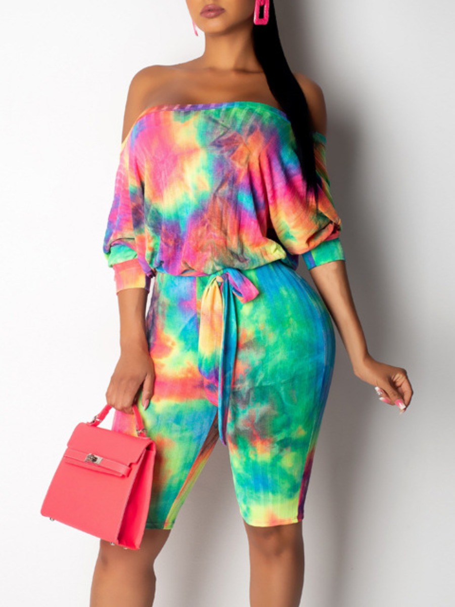 

LW Off The Shoulder Tie-dye Romper, Multi