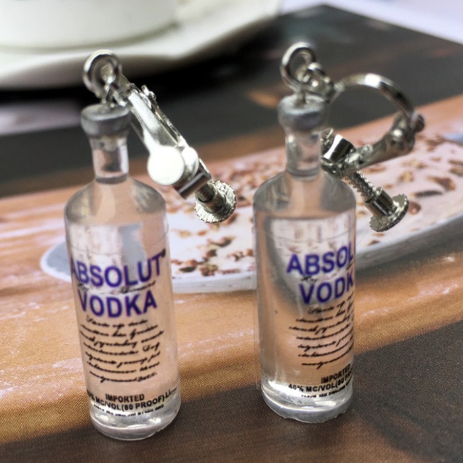 

LW Clear Bottle Letter Print Earring, Silver