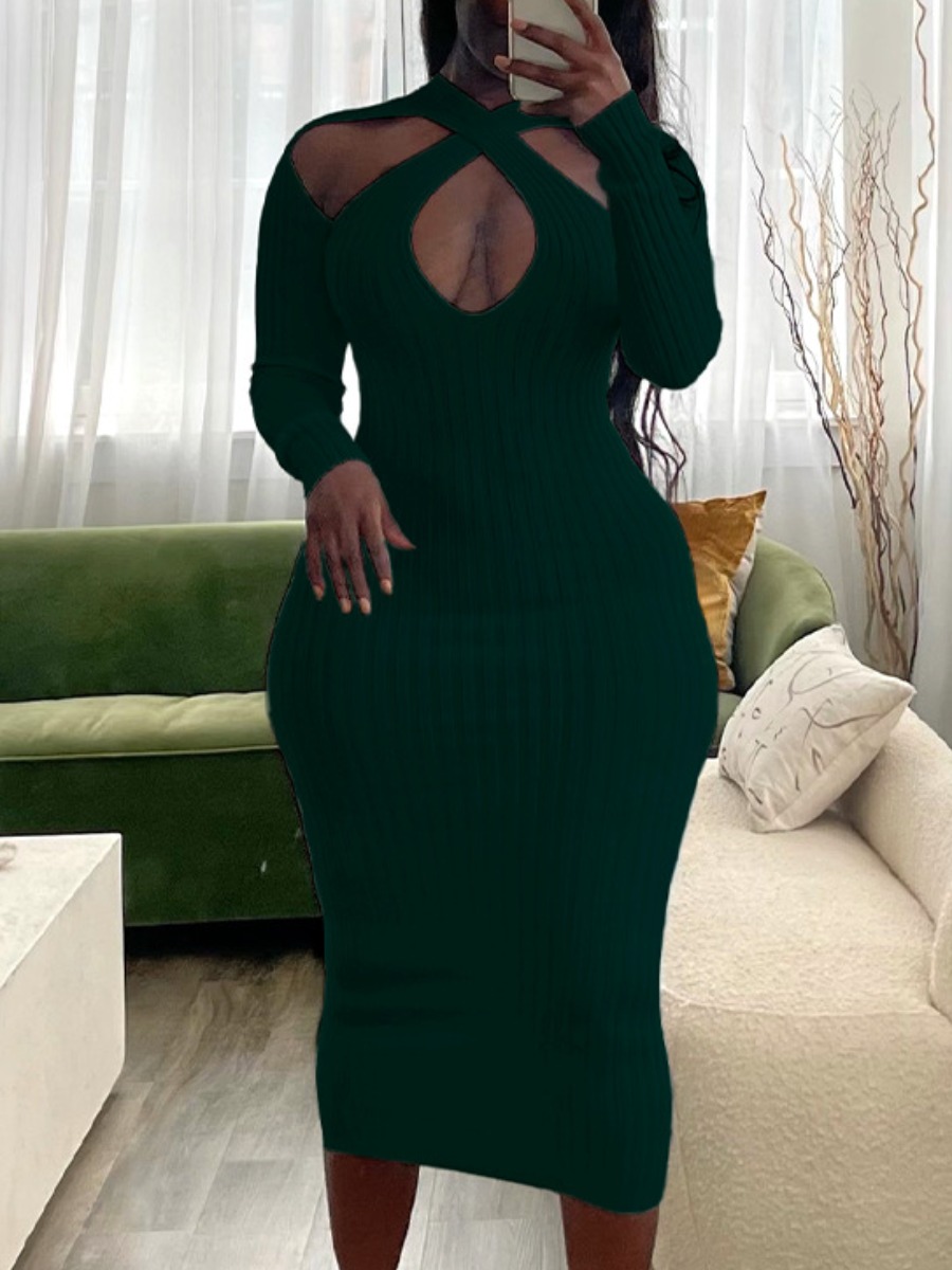 

LW SXY Rib-Knit Cut Out Bodycon Dress, Green