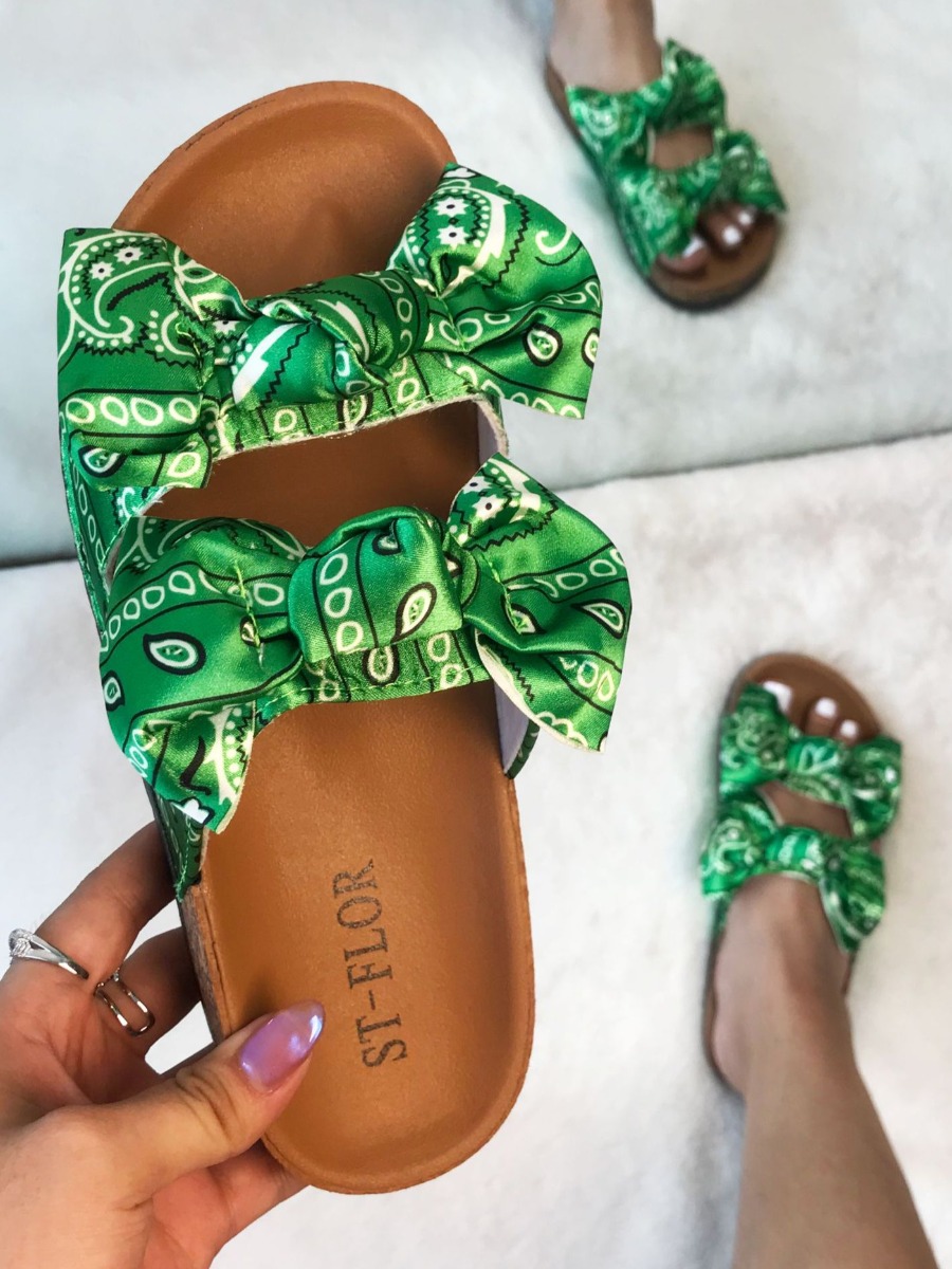 

LW Cashew Print Bow-tie Decor Slippers, Green