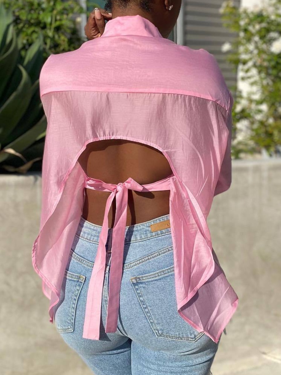 

LW Backless Bandage Design Shirt, Pink