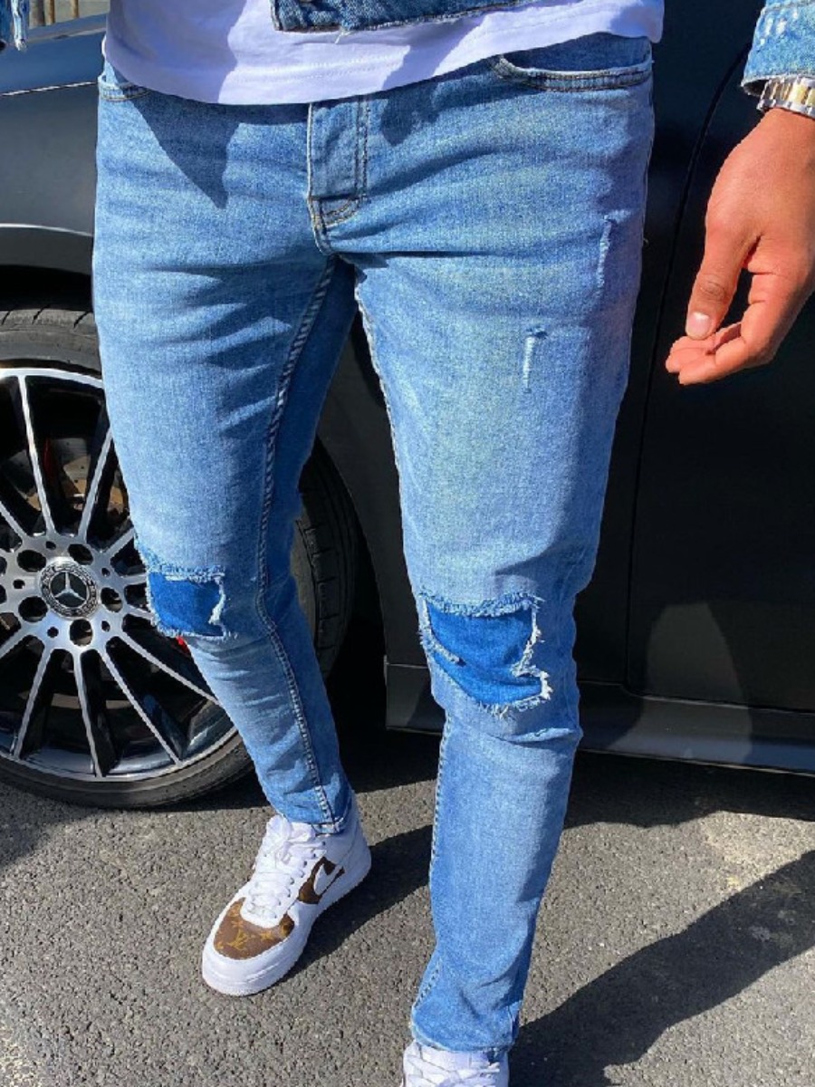 

LW Men Ripped Small Stretchy Jeans, Blue