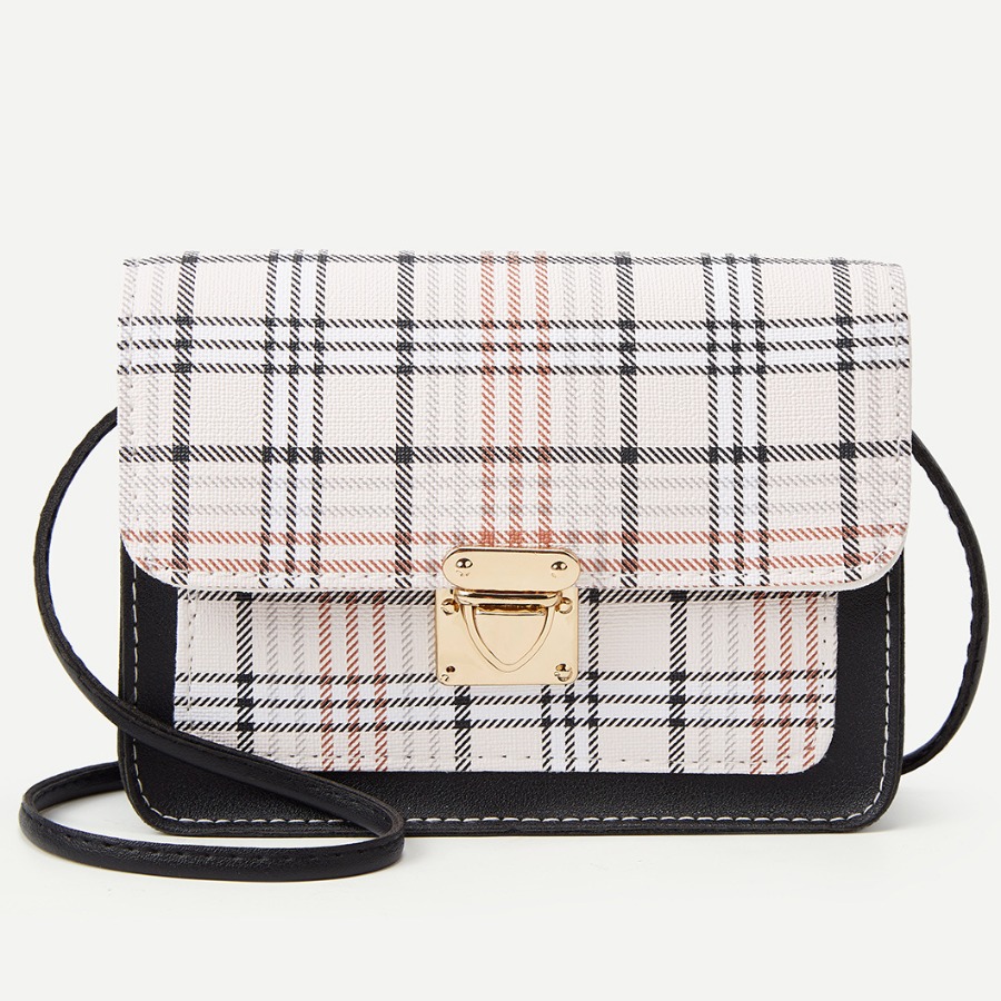

LW Plaid Print Crossbody Bag, Black