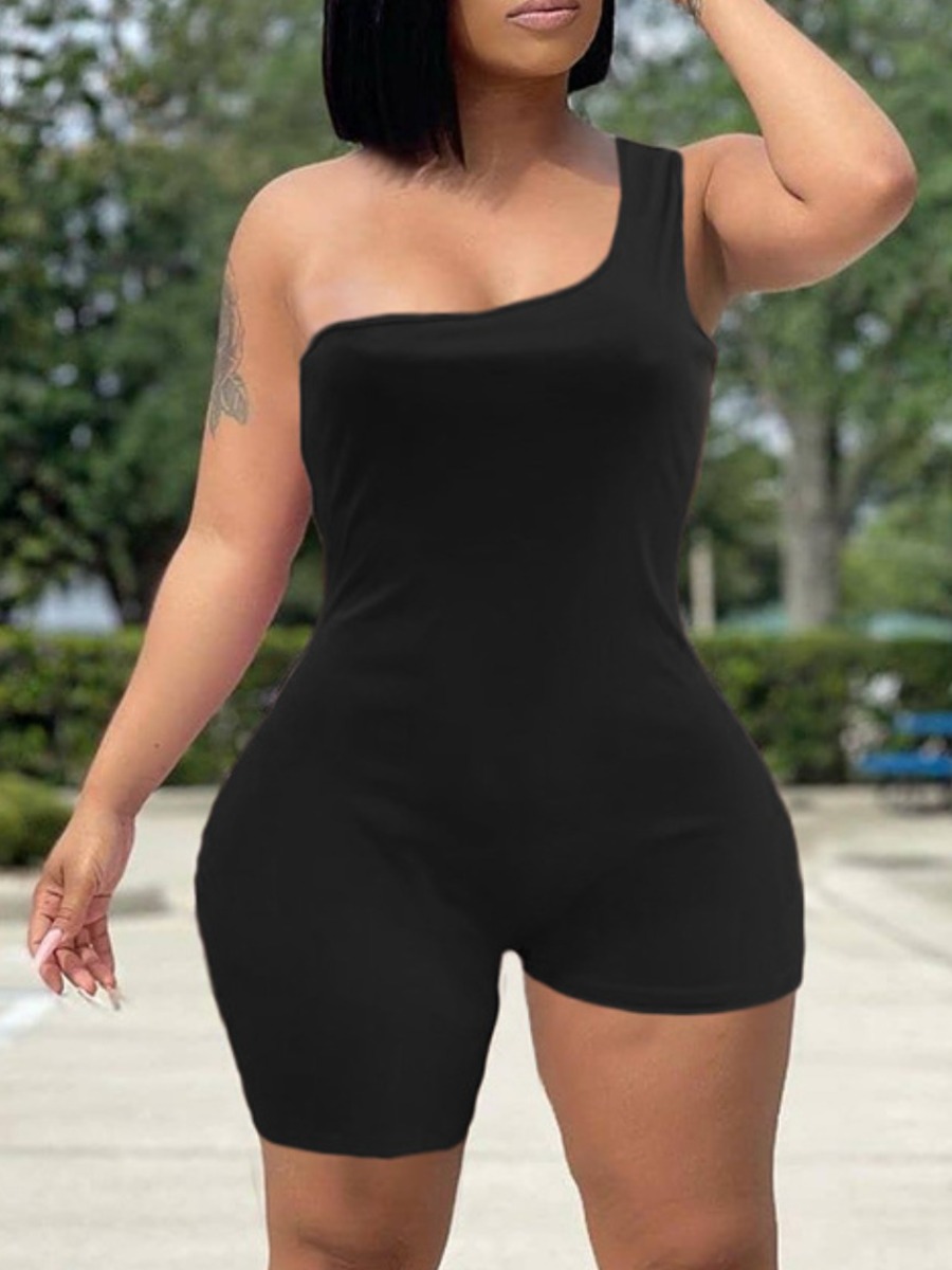 

LW One Shoulder Skinny Romper, Black