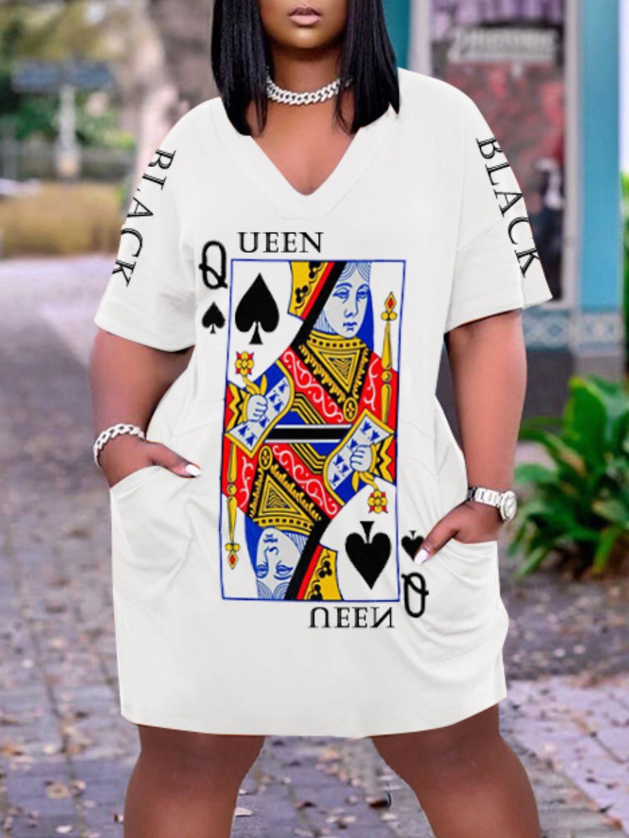 

LW Plus Size Poker Letter Print Dress, White