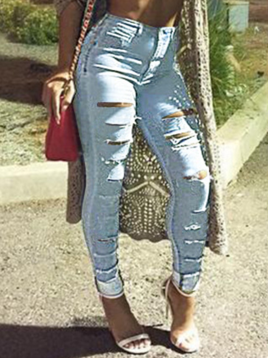 

LW Ripped Stretchy Jeans, Blue
