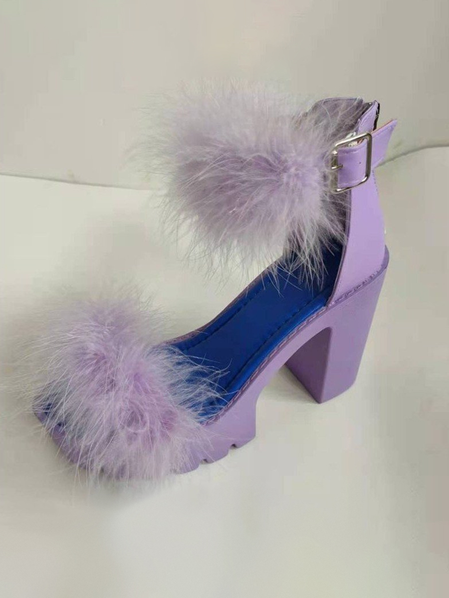 

LW Buckle Design Plush Platform Heels, Purple