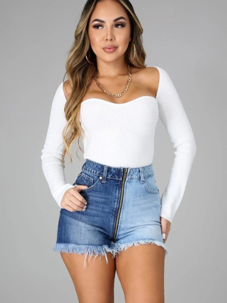 LW Raw Edge Patchwork Denim Shorts