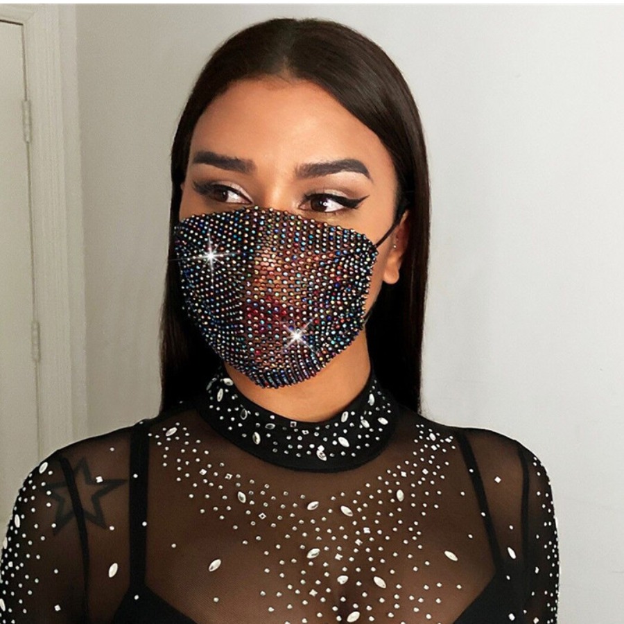 

LW Rhinestone Gradient Face Mask (Handmade), Black