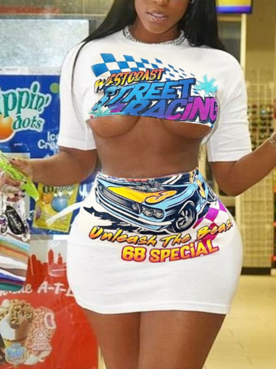 LW Plaid Letter Print Skirt Set Car Graphic