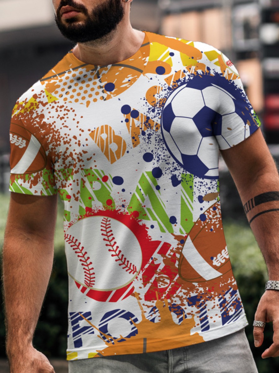 

LW Men Letter Ball Print T-shirt, Multi