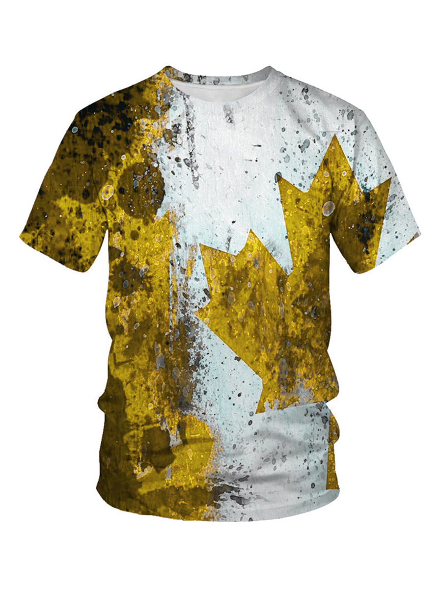 

LW Men Round Neck Tie-dye T-shirt, Deep yellow