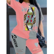 LW Casual Print Pink Two-piece Shorts Set