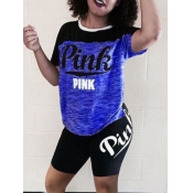 LW Round Neck Letter Print Shorts Set
