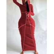 LW Hooded Collar Line Stitching Bodycon Dress