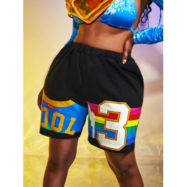 

LW Letter Print Patchwork Shorts, Black