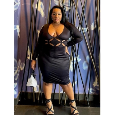 

LW SXY Plus Size U Neck Cut Out Bodycon Dress, Black