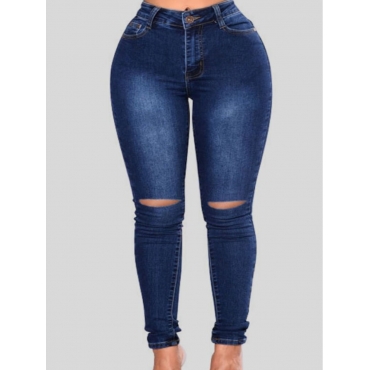 

LW Plus Size High Stretchy Stylish Hollow-out Deep Blue Jeans