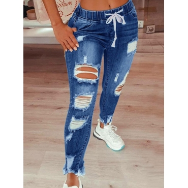 

LW Plus Size High-Waist High Stretchy Ripped Distressed Jeans, Blue