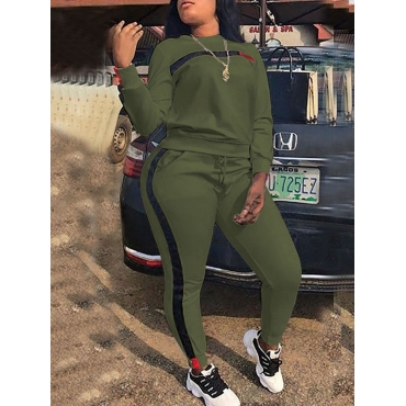 

LW Plus Size Striped Drawstring Pants Set, Army green