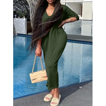 

LW V Neck Stretchy Loose Dress, Green