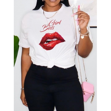 

LW Plus Size Letter Lip Print T-shirt, White