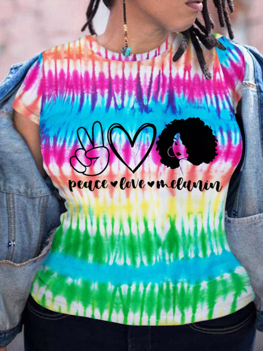

LW Plus Size Heart Print Tie-dye T-shirt, Multi