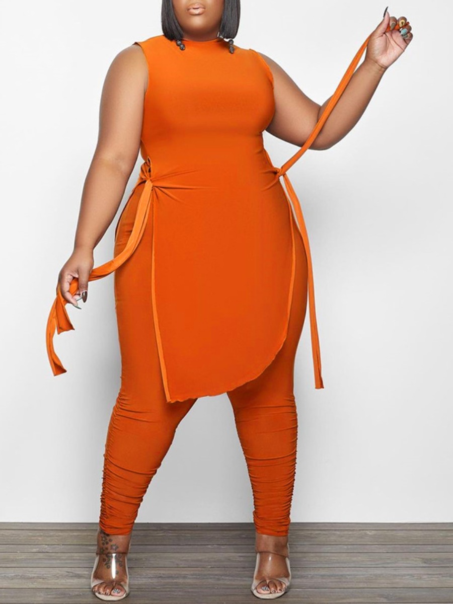 

LW Plus Size Side Split Bandage Design Pants Set, Croci