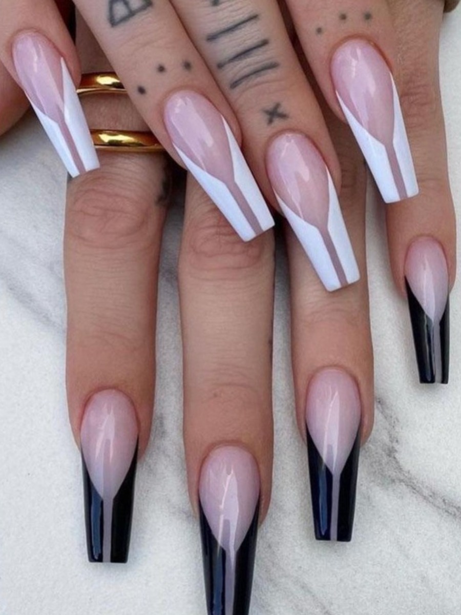 

LW 24-piece Beauty Long False Nails, Black and white