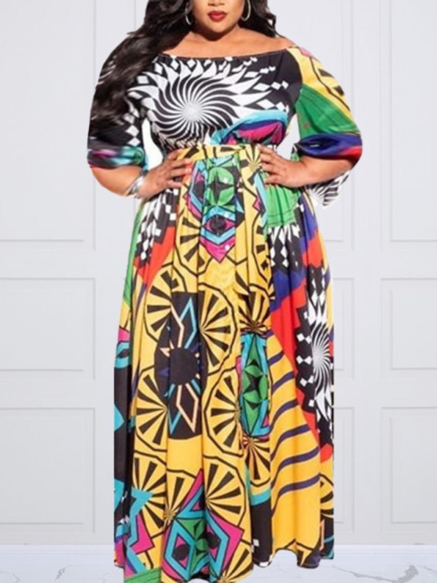 

LW Plus Size Mixed Print A Line Dress, Multi