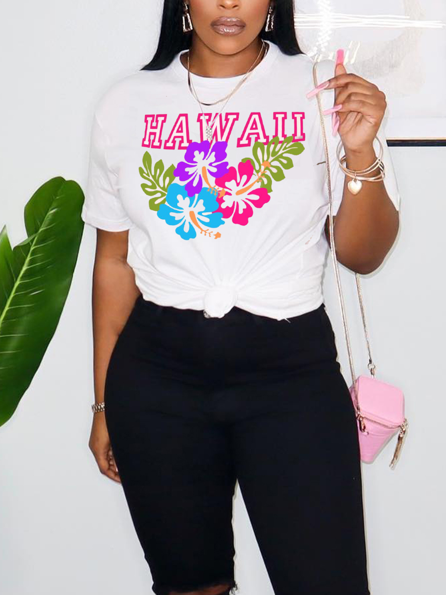 

LW Plus Size Floral Letter Print T-shirt, White