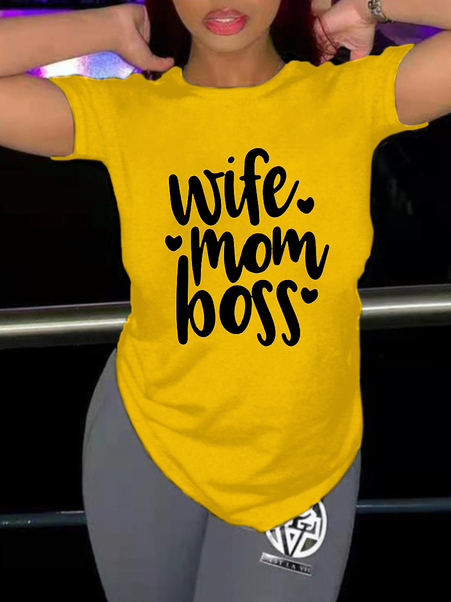 

LW Plus Size Heart Letter Print T-shirt, Yellow