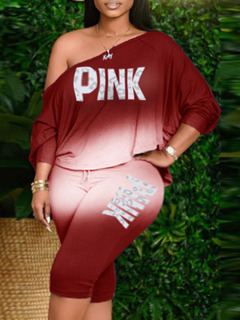 LW Plus Size Pink Gradient Letter Print Pants Set