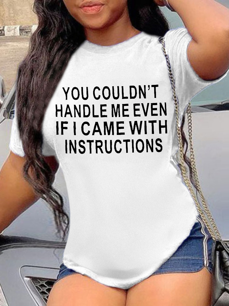 LovelyWholesale Plus Size Casual Round Neck Letter Print White T-shirt Summer Short Sleeve Casual Basic Round Neck  5X Spring Summer 2024