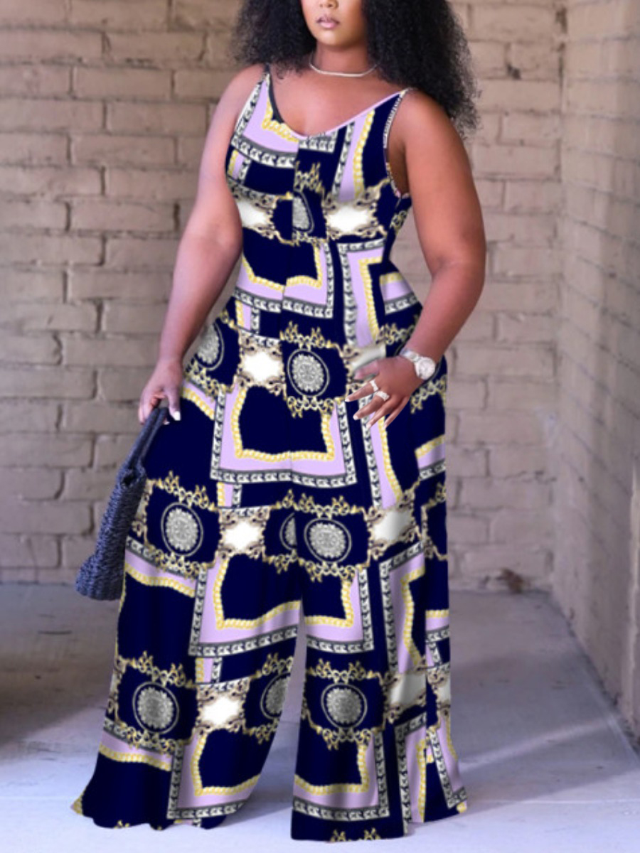 LW Plus Size Casual Print Patchwork Multicolor One-piece Jumpsuit