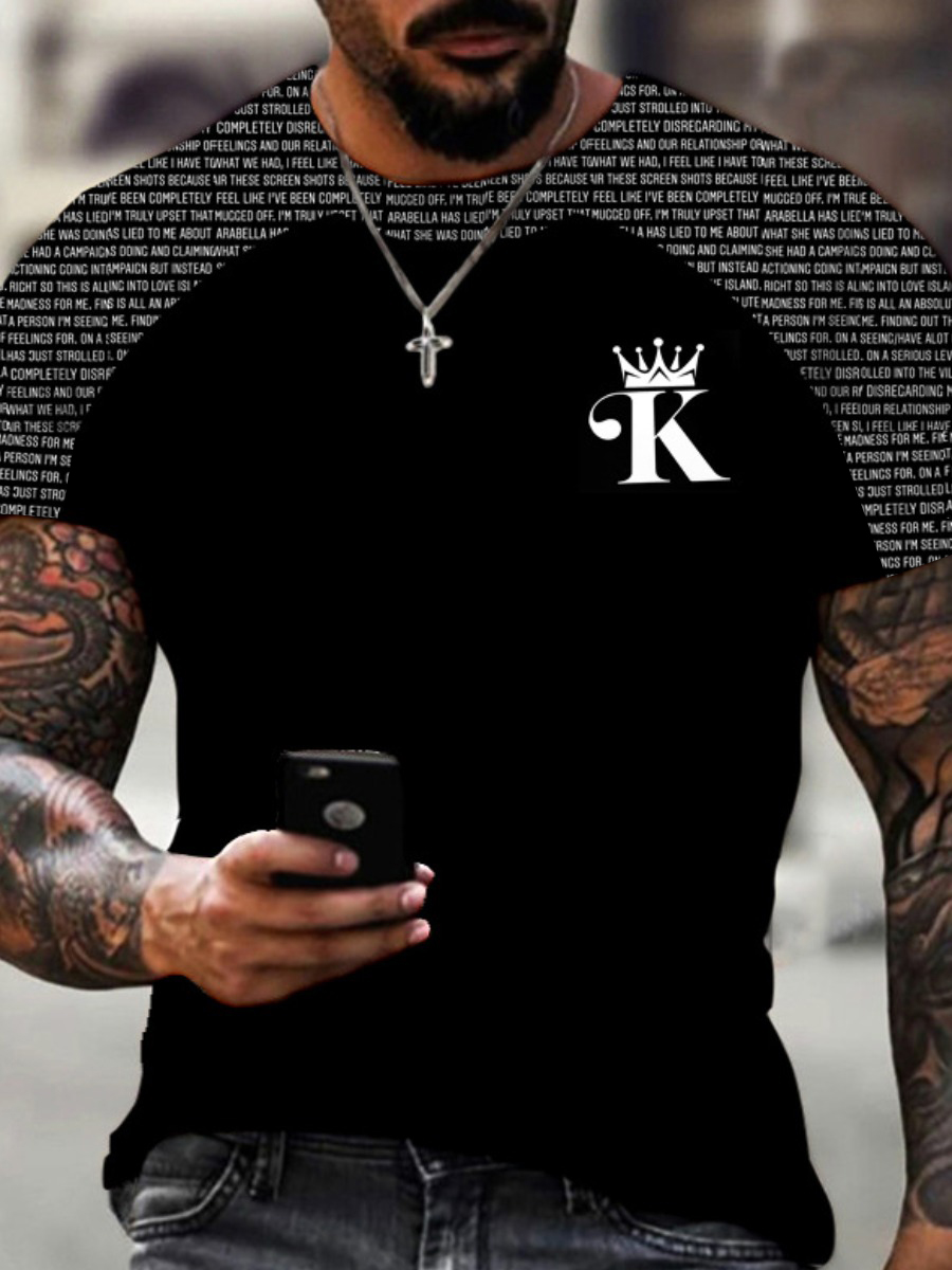 LovelyWholesale COTTON Men Crown Letter Print T-shirt Summer Short Sleeve Street Round Neck Spring Summer 2024