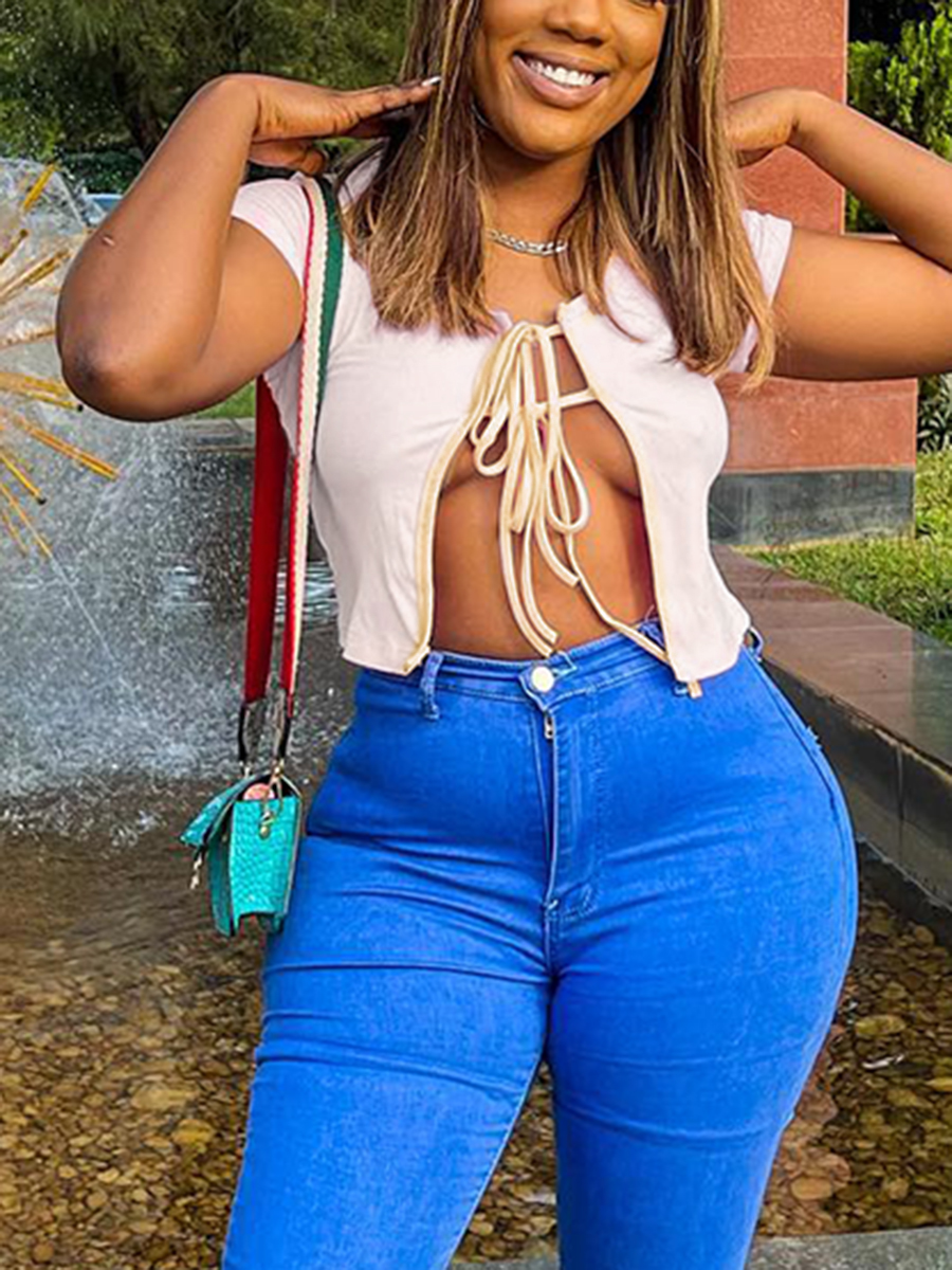 

LW SXY Plus Size Bandage Design T-shirt, Pink