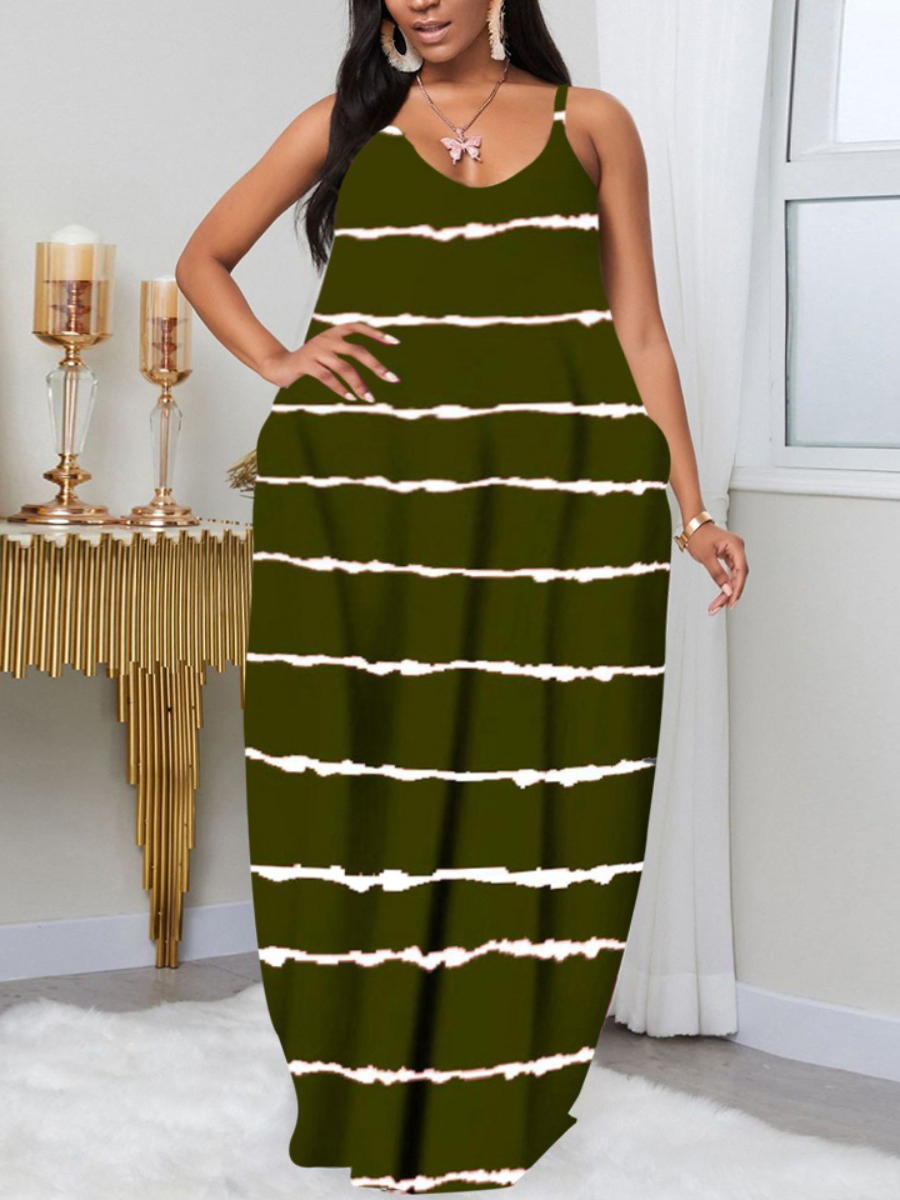 LovelyWholesale Plus Size Striped Cami A Line Dress Summer Sleeveless Casual Basic V Neck  5X Spring Summer 2024