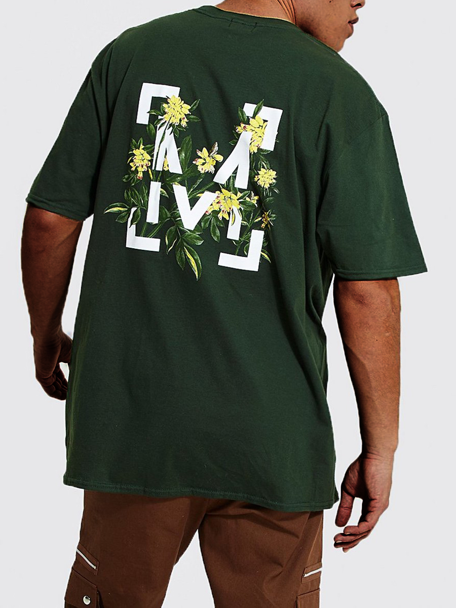 

LW Men Floral Letter Print T-shirt, Black green