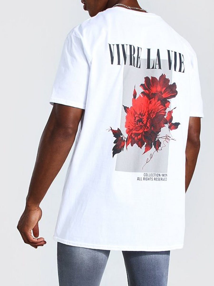 

LW Men Floral Letter Print T-shirt, White