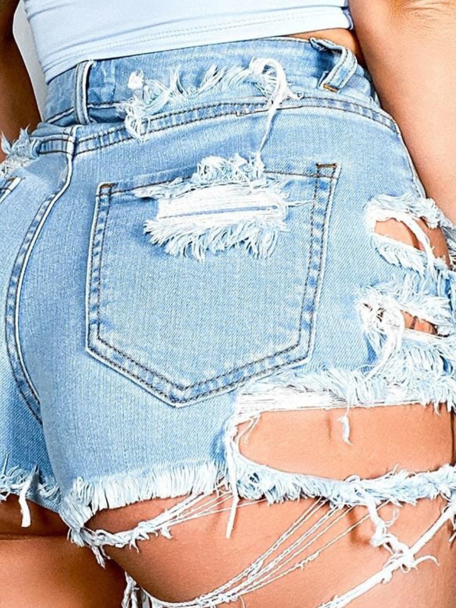 

LW Ripped Raw Edge Stretchy Denim Shorts, Baby blue