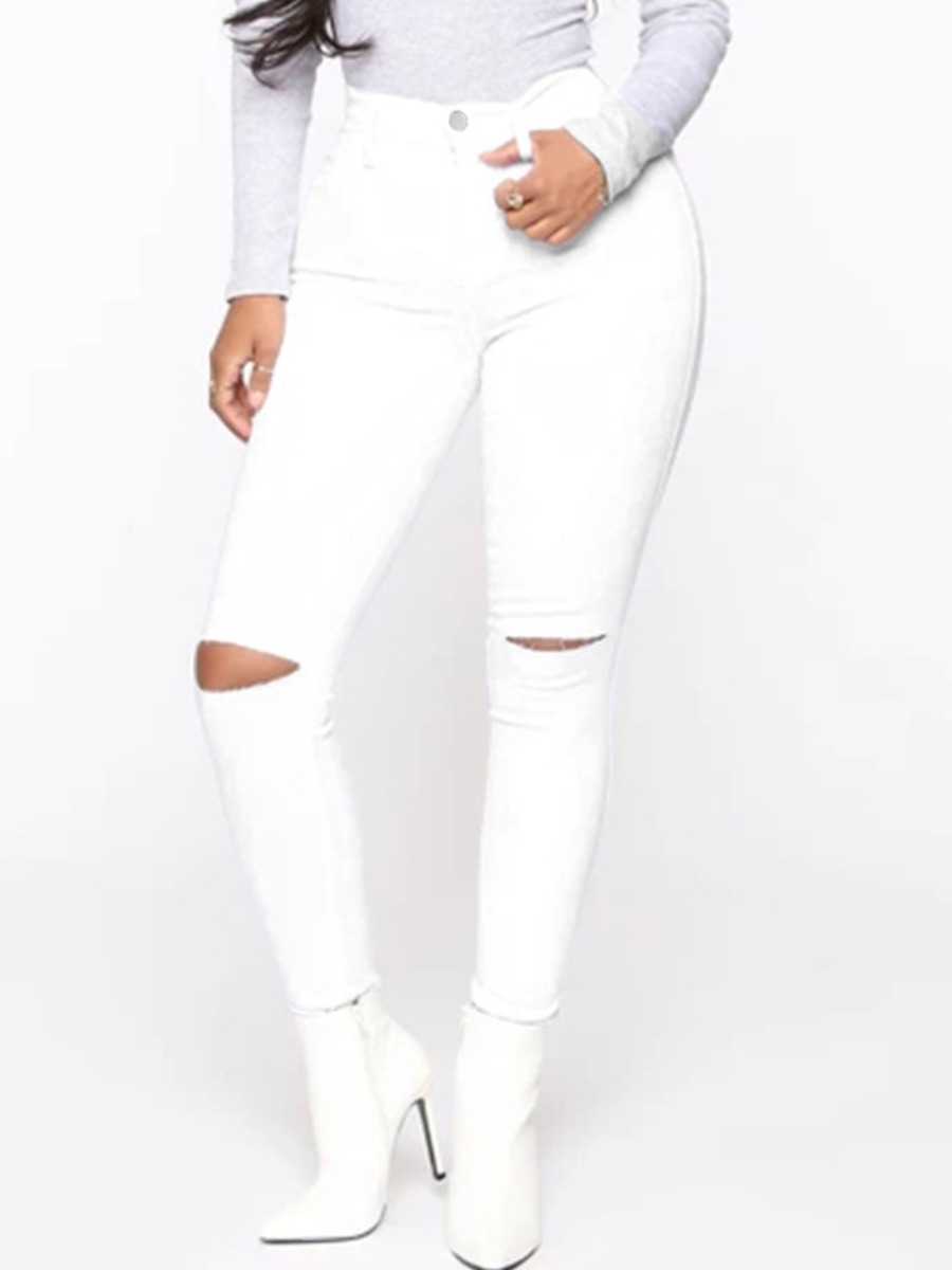 

LW High-waisted Ripped Stretchy Jeans, White