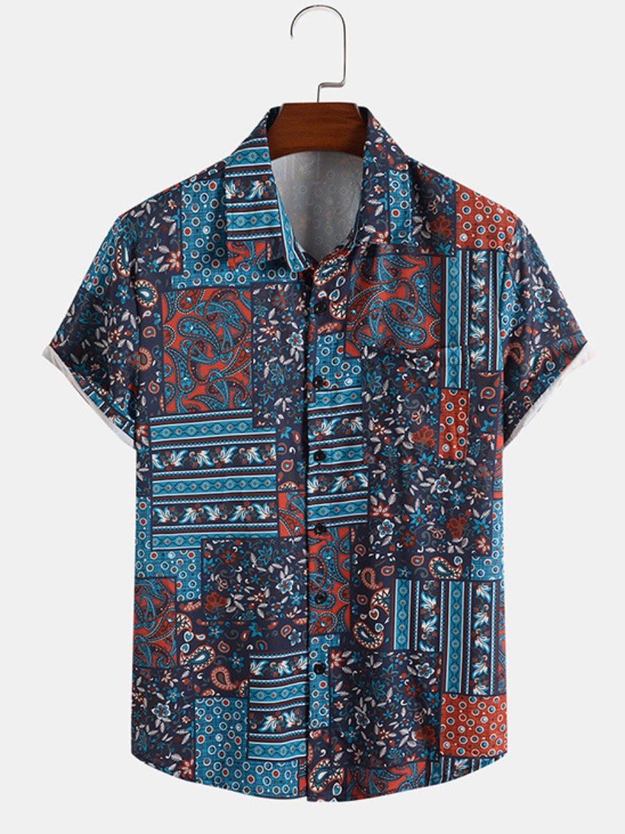 

LW COTTON Men Cashew Floral Print Shirt, Deep blue