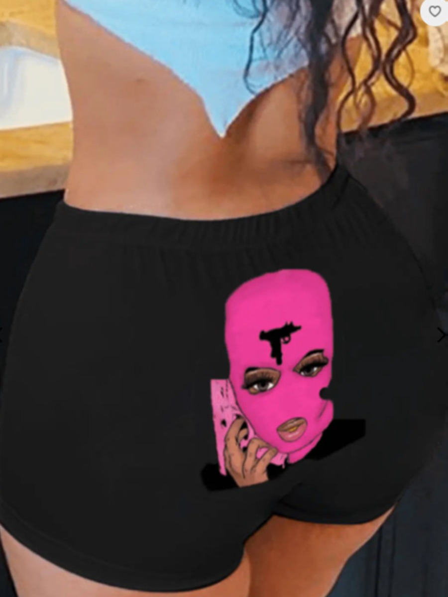 LovelyWholesale Masked Face Stretchy Shorts Summer Casual Pattern Spring Summer 2024
