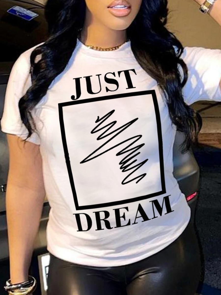 

LW Plus Size Geometric Letter Print T-shirt, White