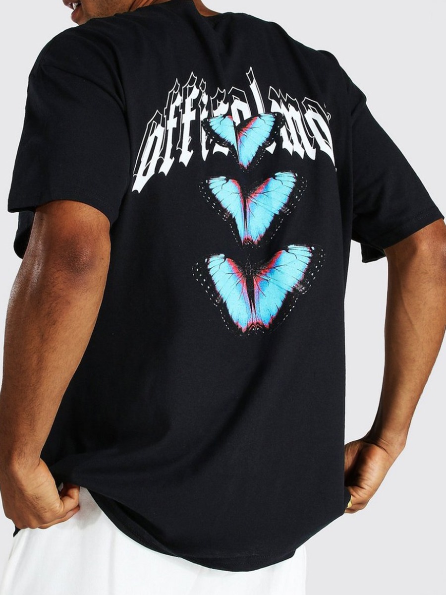 

LW Men Butterfly Letter Print T-shirt, Black