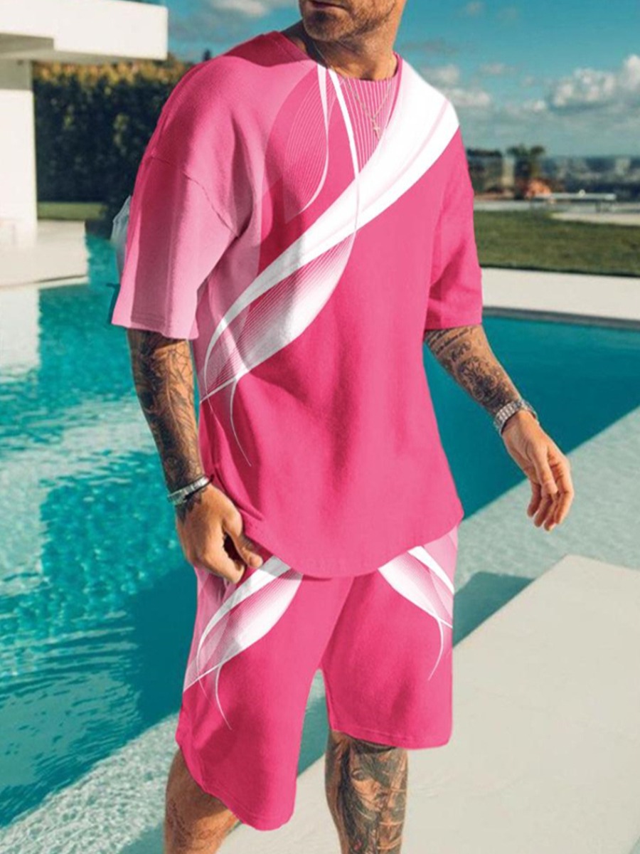 

LW Men Gradient Loose Shorts Set, Rose red