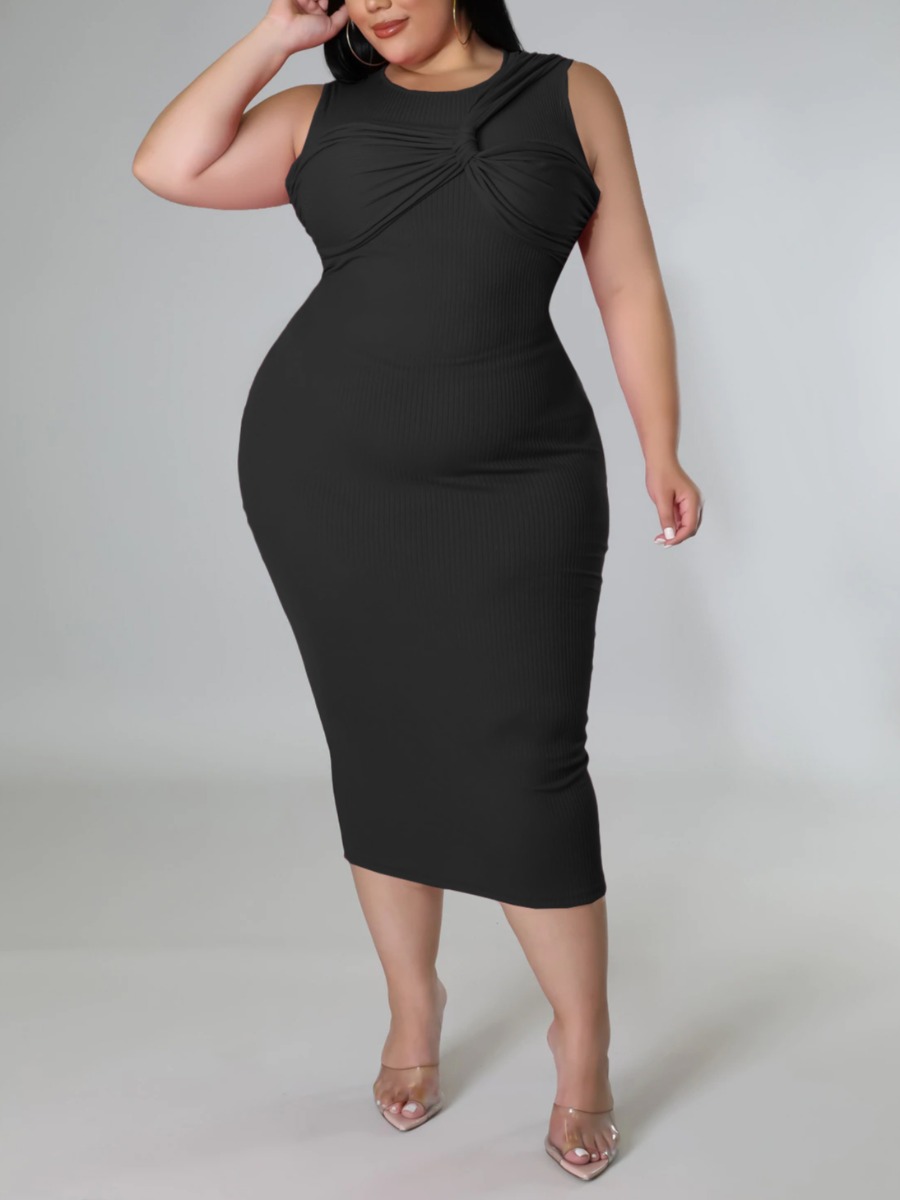 

LW Plus Size Round Neck Bodycon Dress, Black