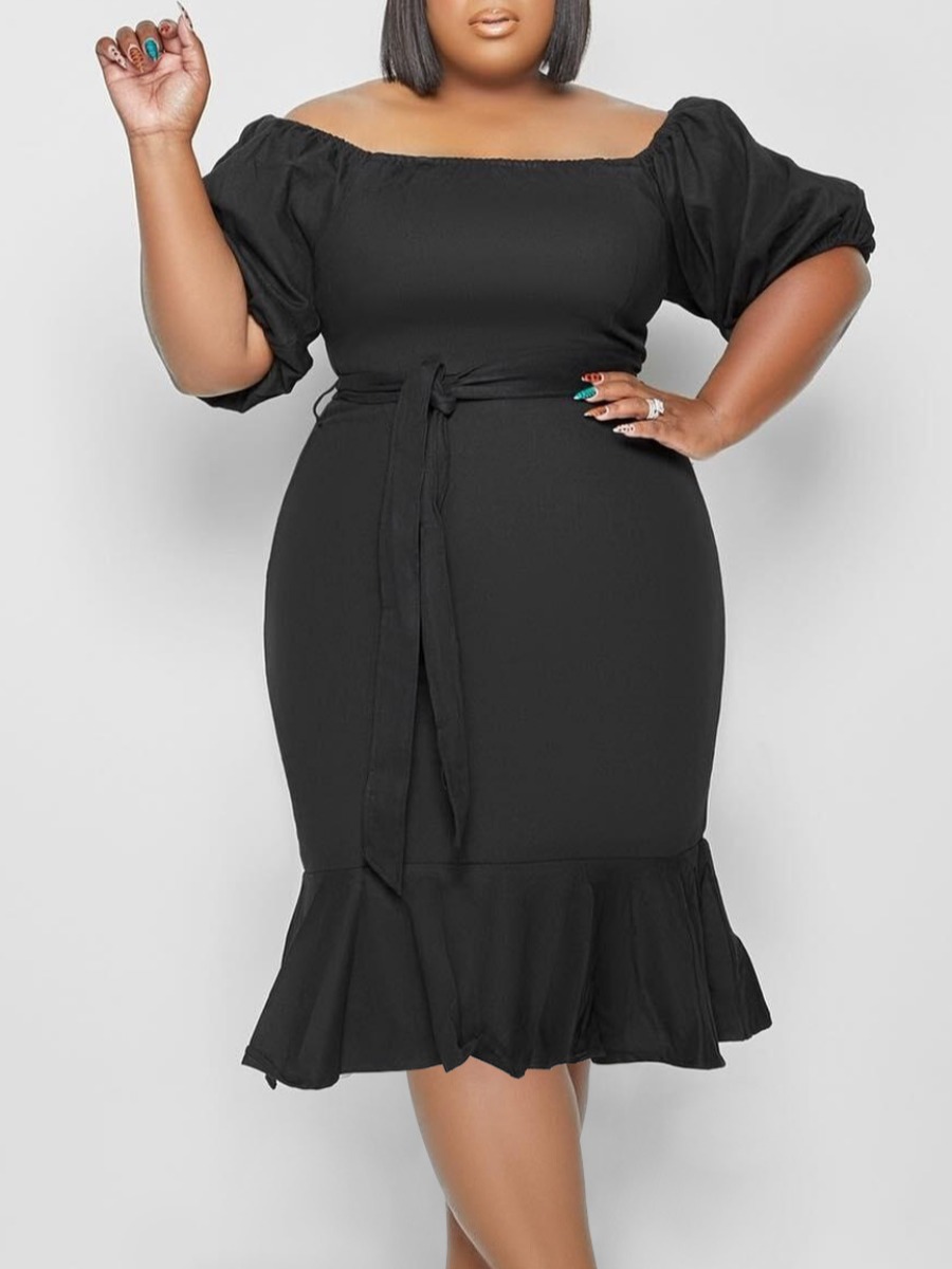 

LW Plus Size Off The Shoulder Flounce Design Dress, Black