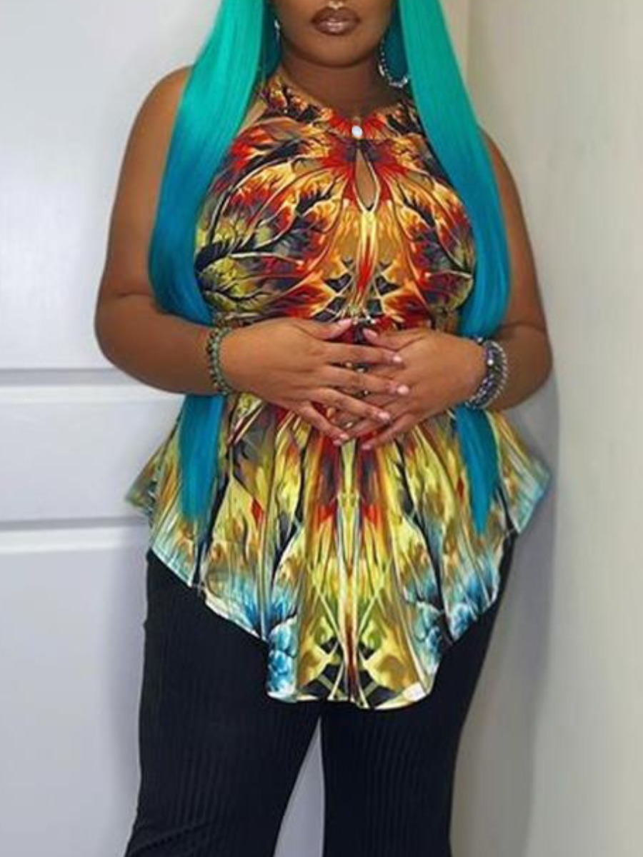 

LW Plus Size Mixed Print Flounce Design Blouse, Multi